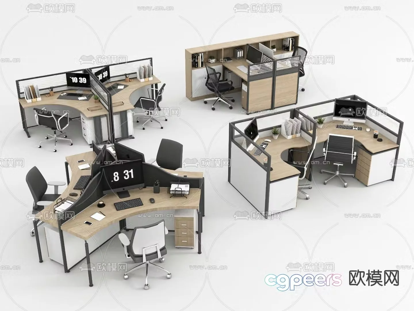 Office desk chair position work station 3D model
