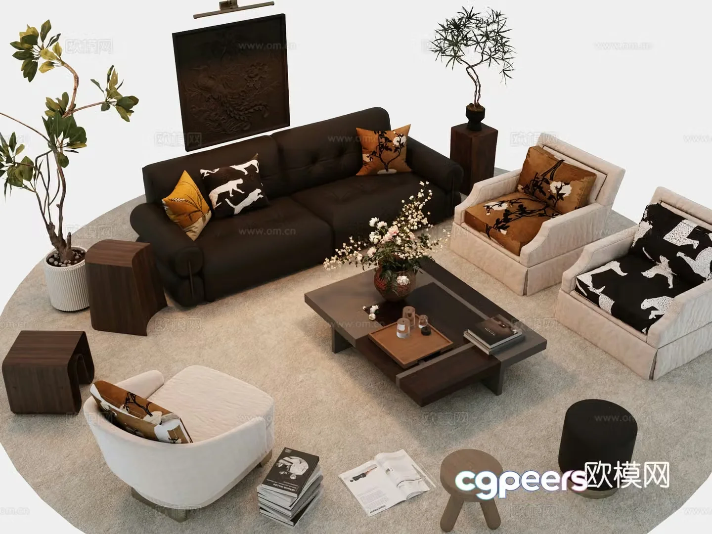 Middle-aged sofa coffee table combination sofa 3D model
