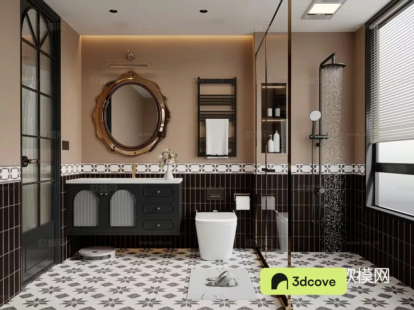 French retro style bathroom cabinet shower toilet