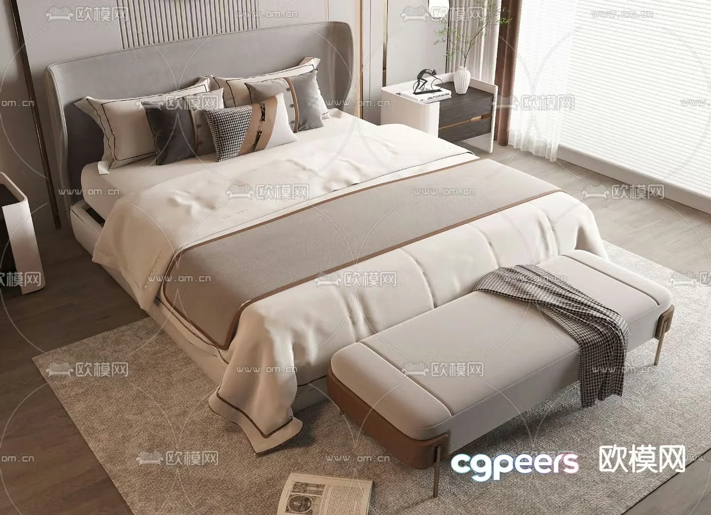Double bed commercial bed 3d model