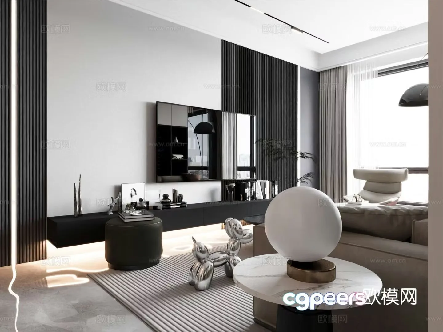 Premium gray living room 3d model