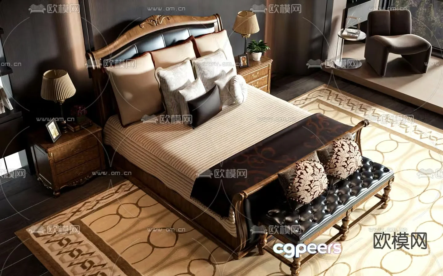 American double bed 3d model