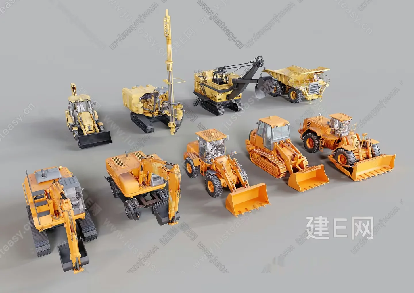 A Collection Of Yellow Construction Vehicles 3D Model – 21733 – VRAY Render