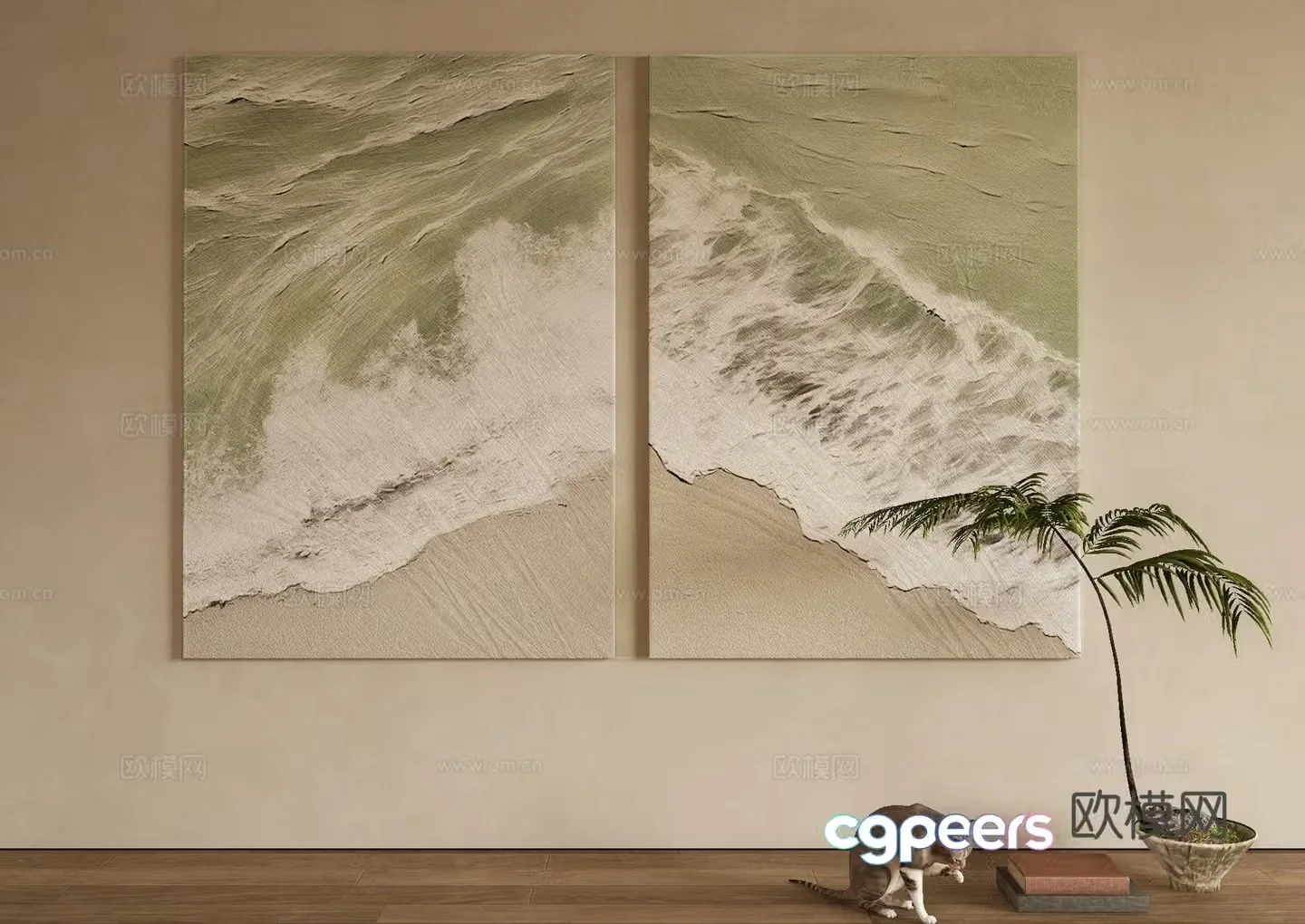 Modern decorative painting texture painting beach hanging painting 3d model