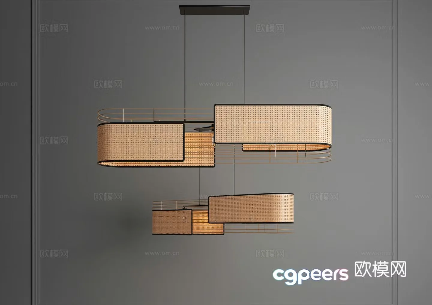 Wasabi Chandelier New Chinese Chandelier Rattan Chandelier Restaurant Chandelier Zen Chandelier Long Strip Chandelier 3D Model