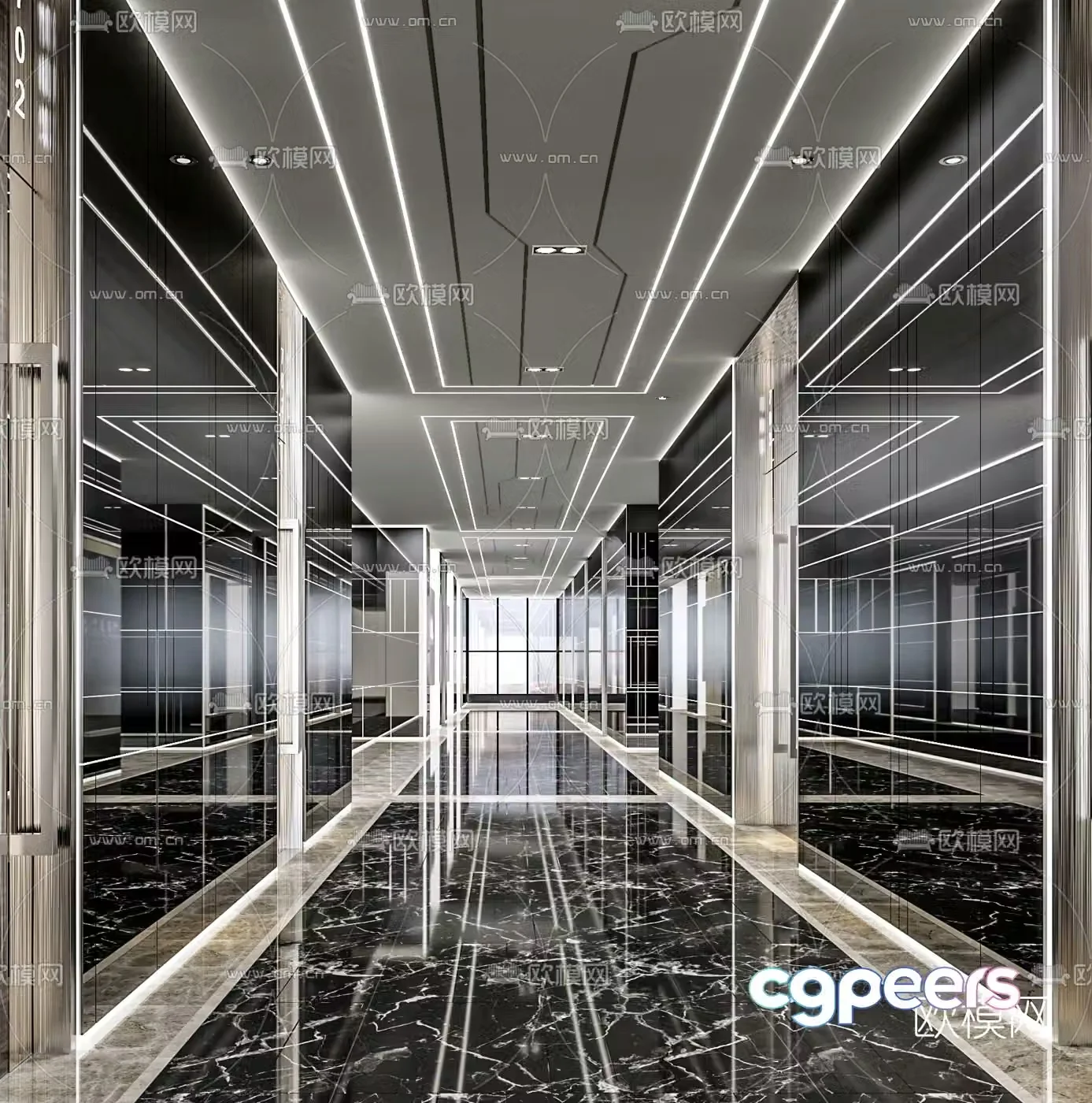 Postmodern hotel corridor aisle 3d model