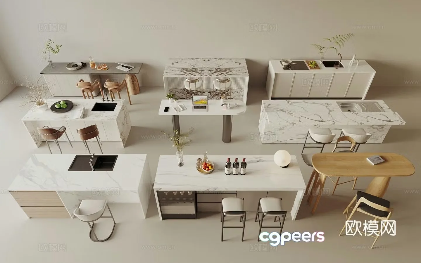Modern bar counter bar chair island table 3d model