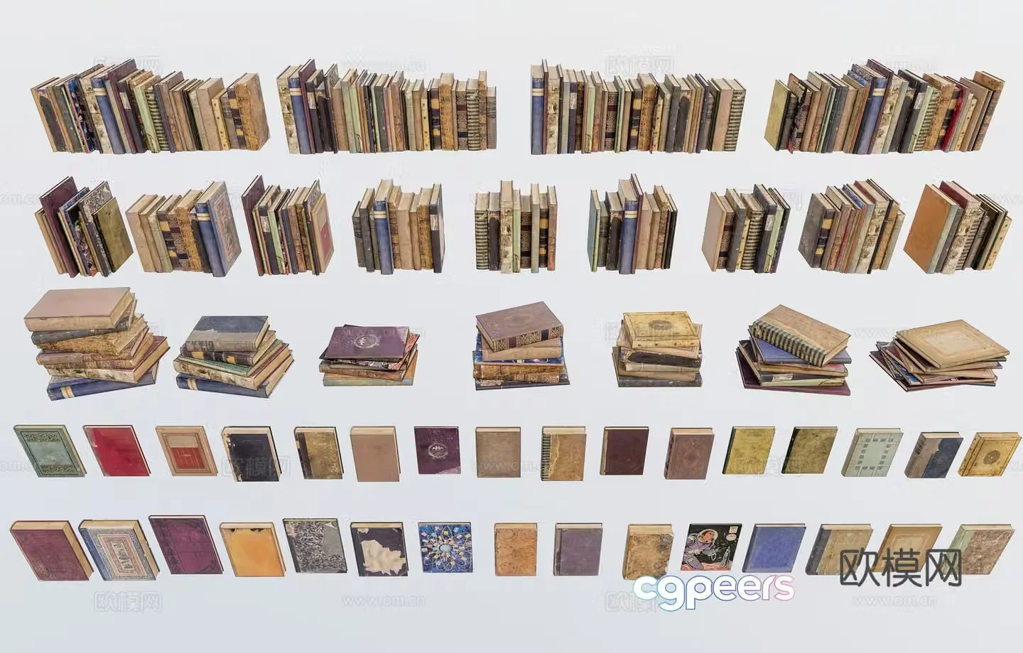 European style antique books classical books book set vintage retro books magic old books 3d model