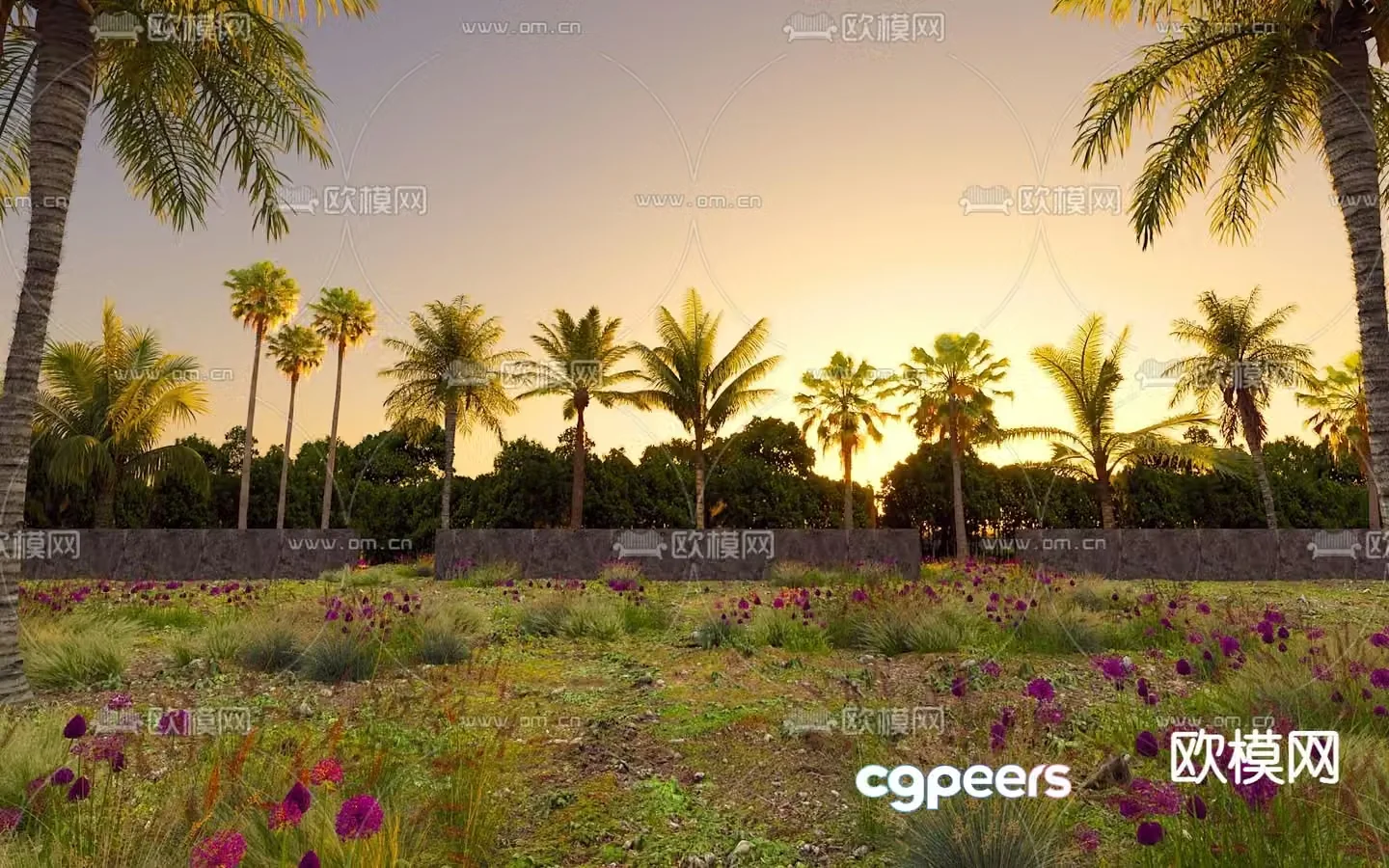 Tropical trees coconut trees palm trees flowers and shrubs 3d model