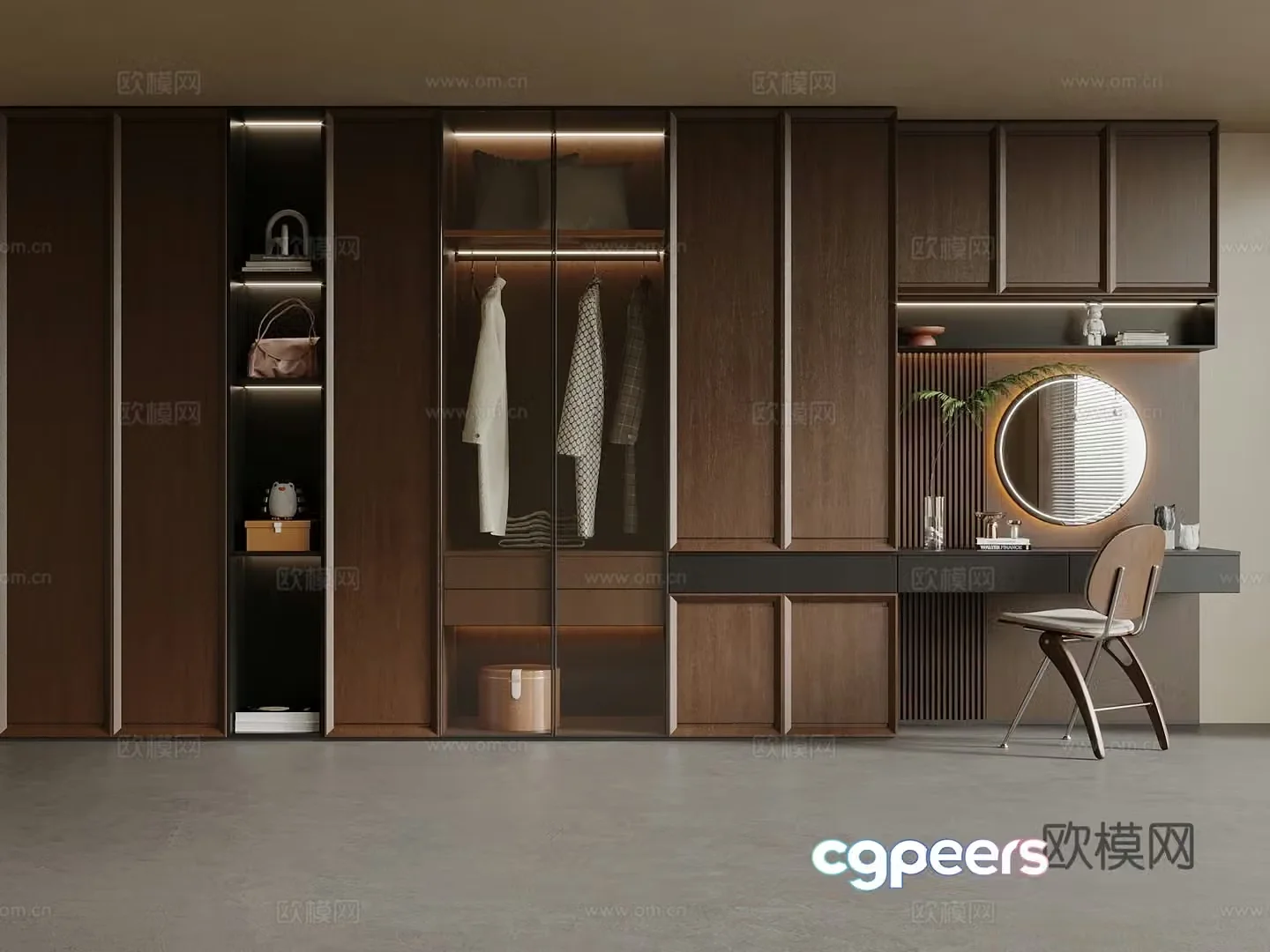 Middle-aged wind wardrobe dressing table 3d model