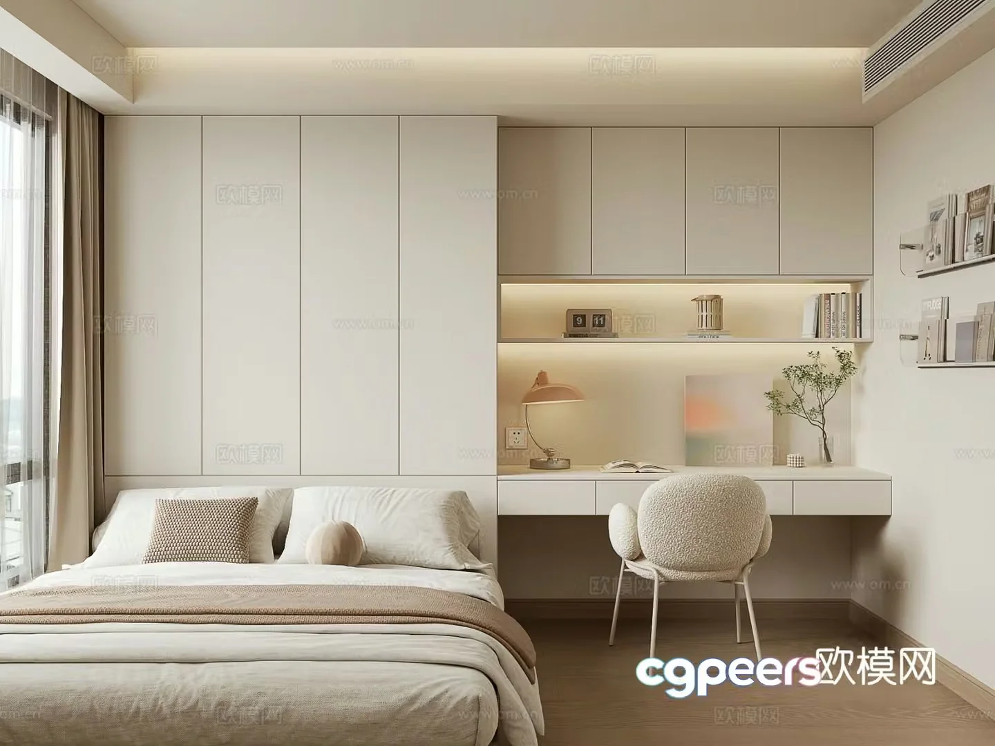 Cream style tatami bedroom 3d model