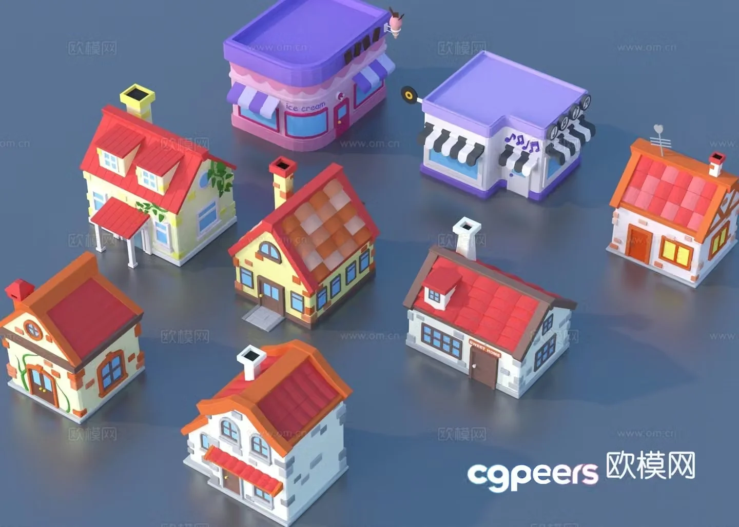 Cartoon toy building block house 3d model