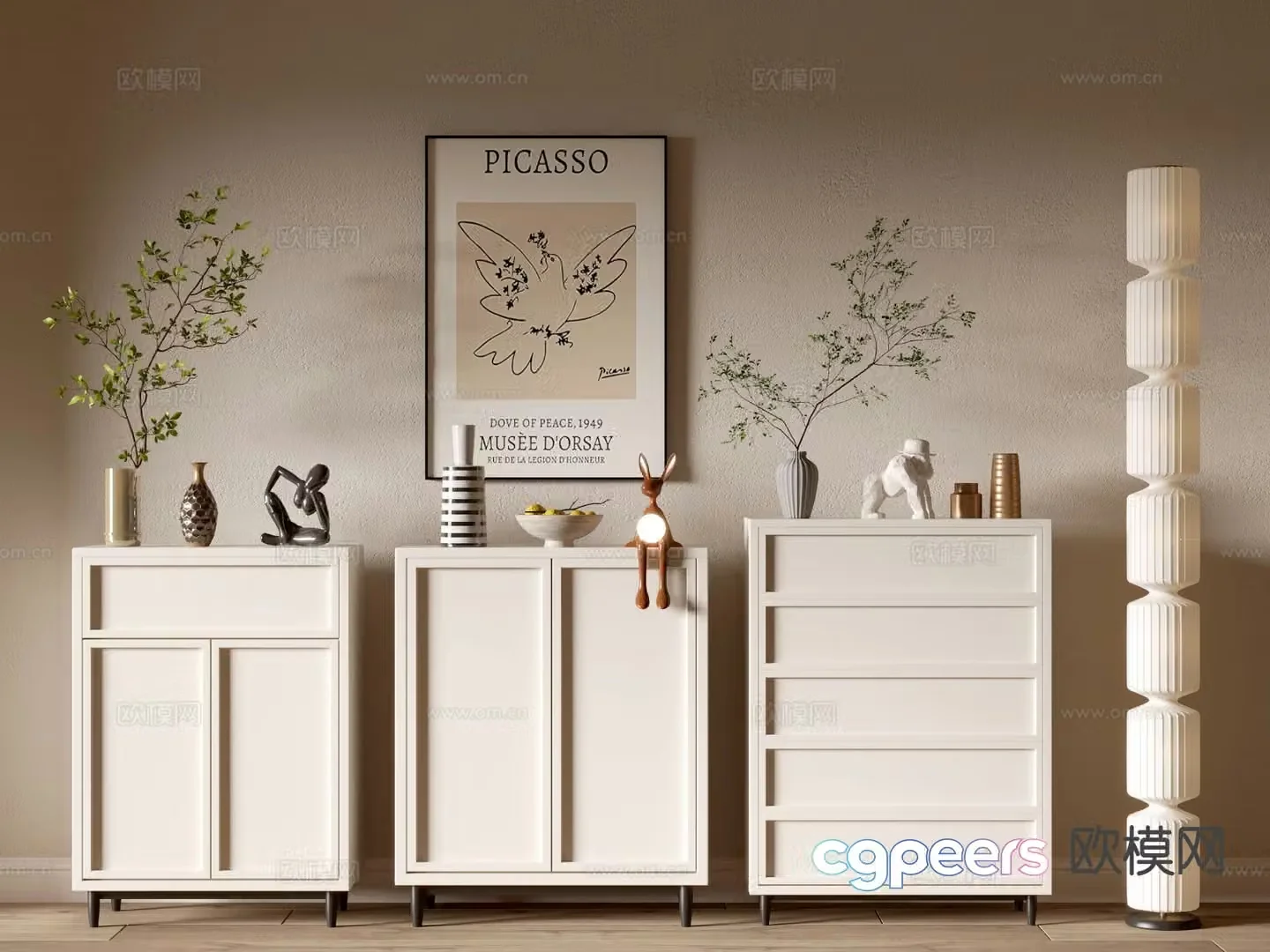 Cream style side cabinet entrance cabinet 3D model
