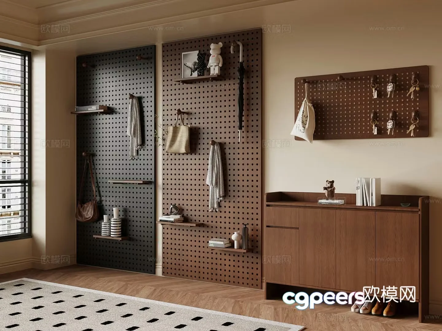 Middle-aged style cave board clothes hanging board shoe cabinet 3D model