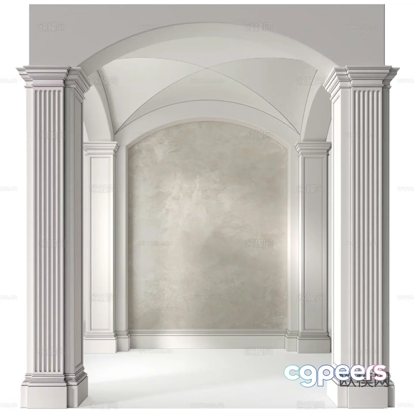 French Door Cover Pass Arched Door Opening 3D Model