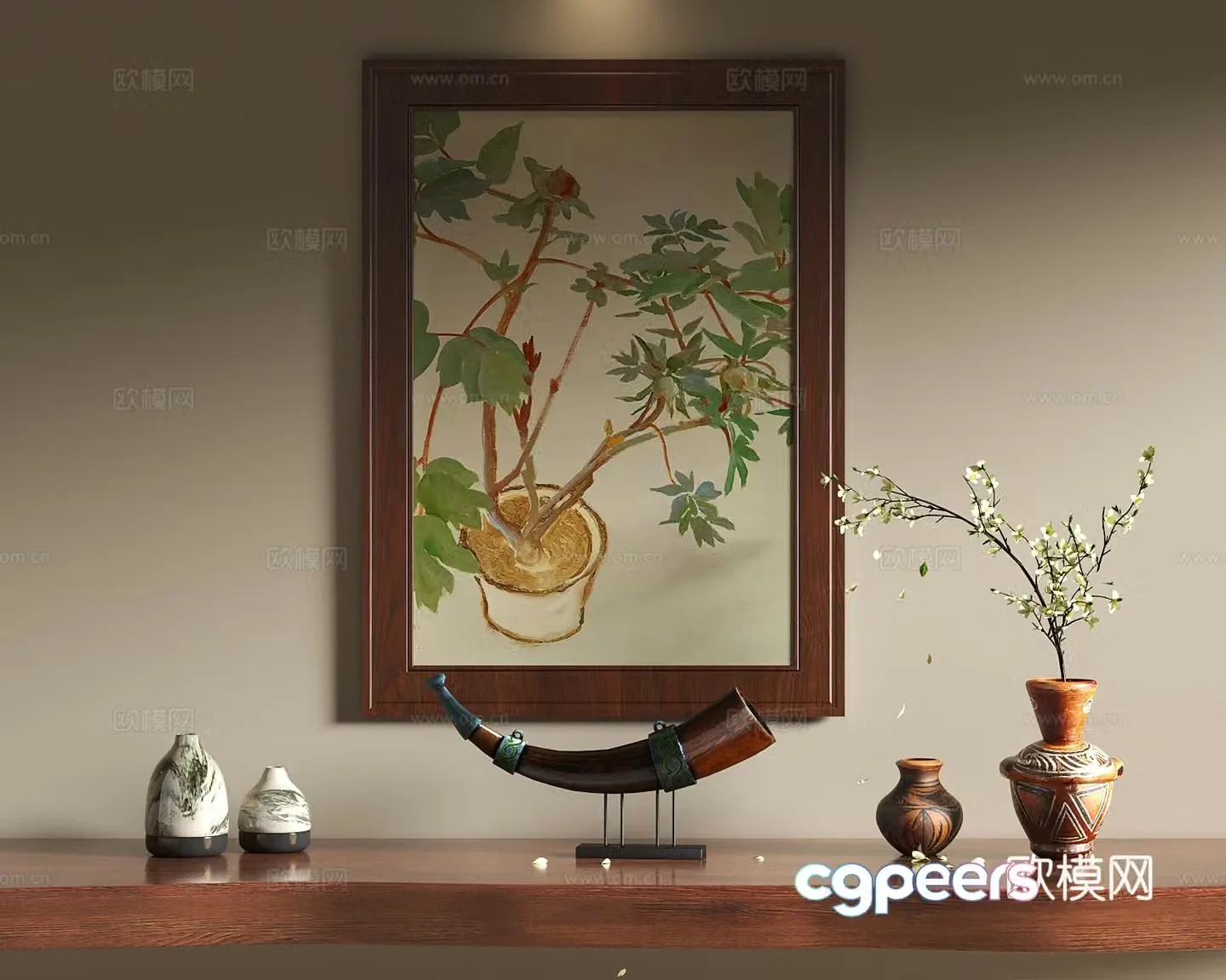French retro decoration hanging painting French ancient decoration hanging painting Retro vase floral ornament 3D model
