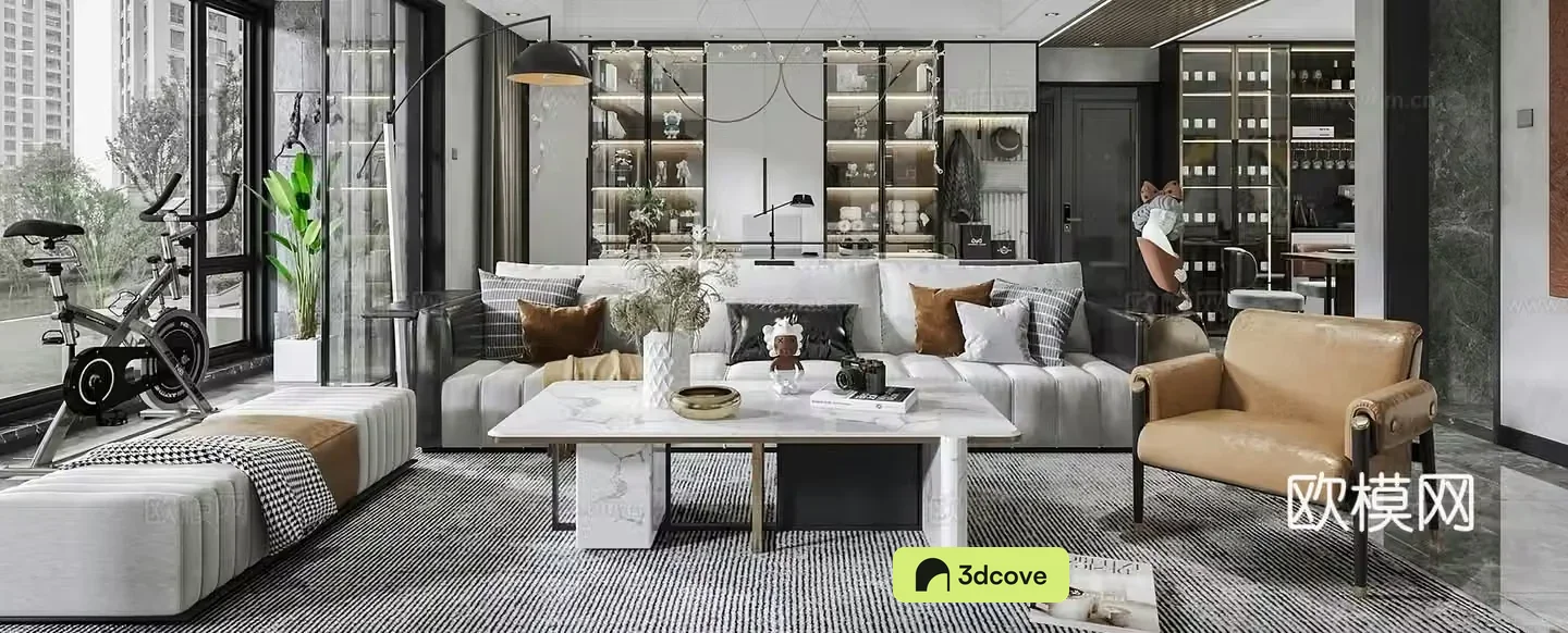Modern living room Combined hair leisure chair wine cabinet study desk modern living room