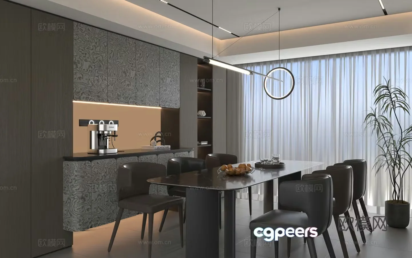 Modern Italian restaurant Italian light luxury restaurant Italian dining table and chairs 3D model