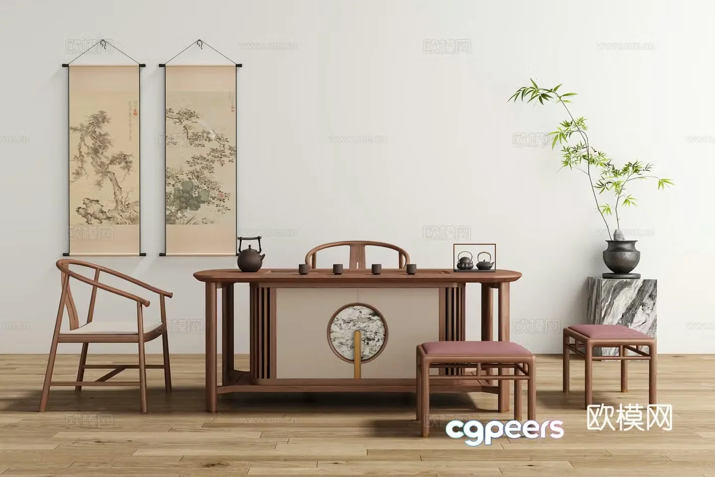 New Chinese style tea table and chair 3D model