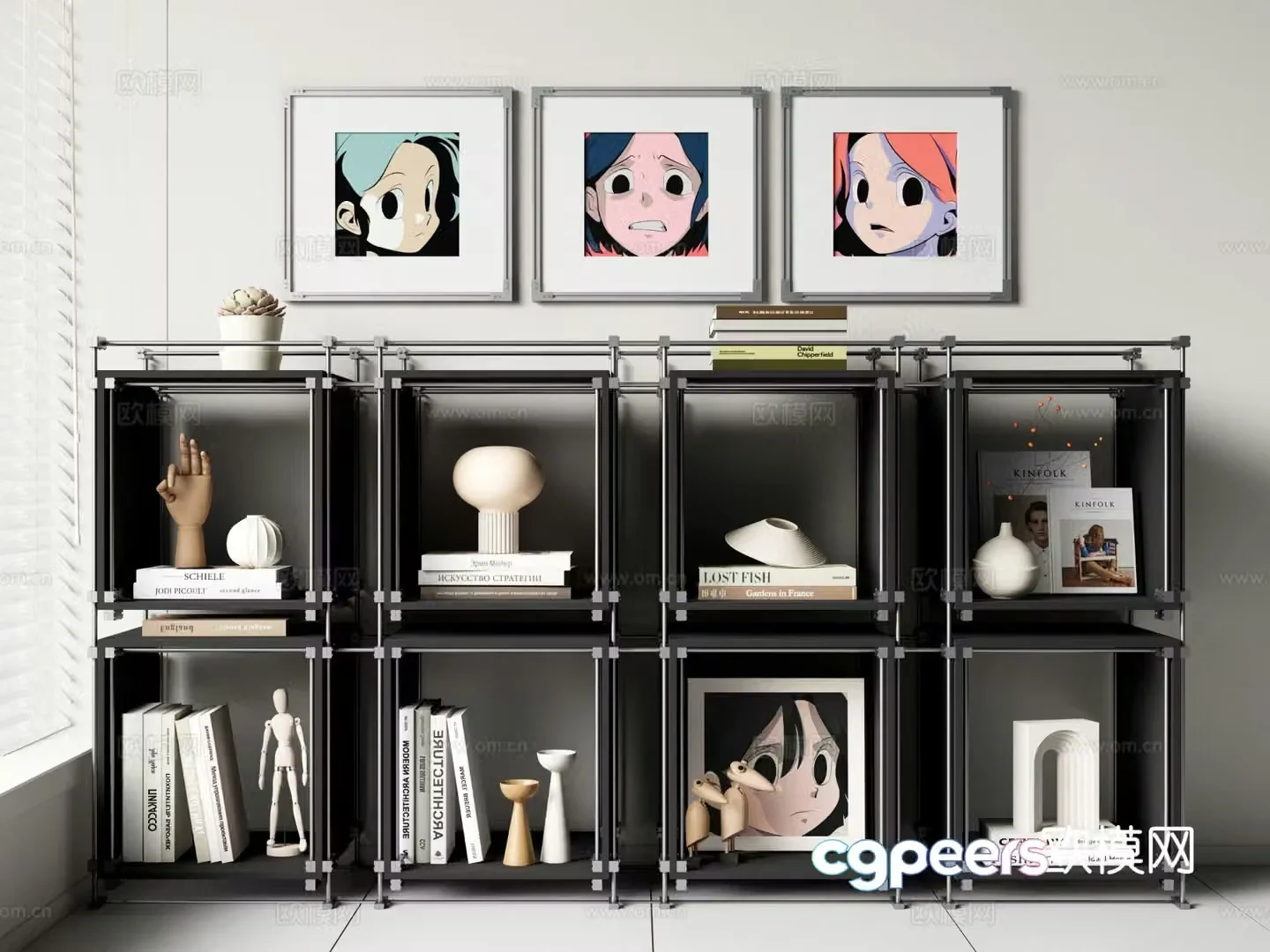 Modern bookcase low cabinet 3d model