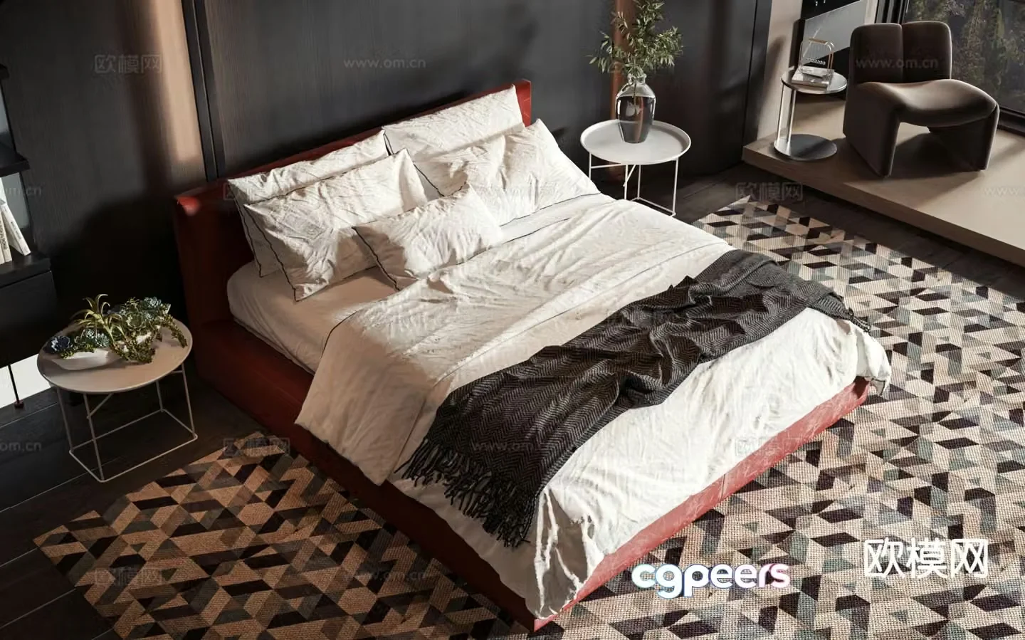 Modern double bed 3d model