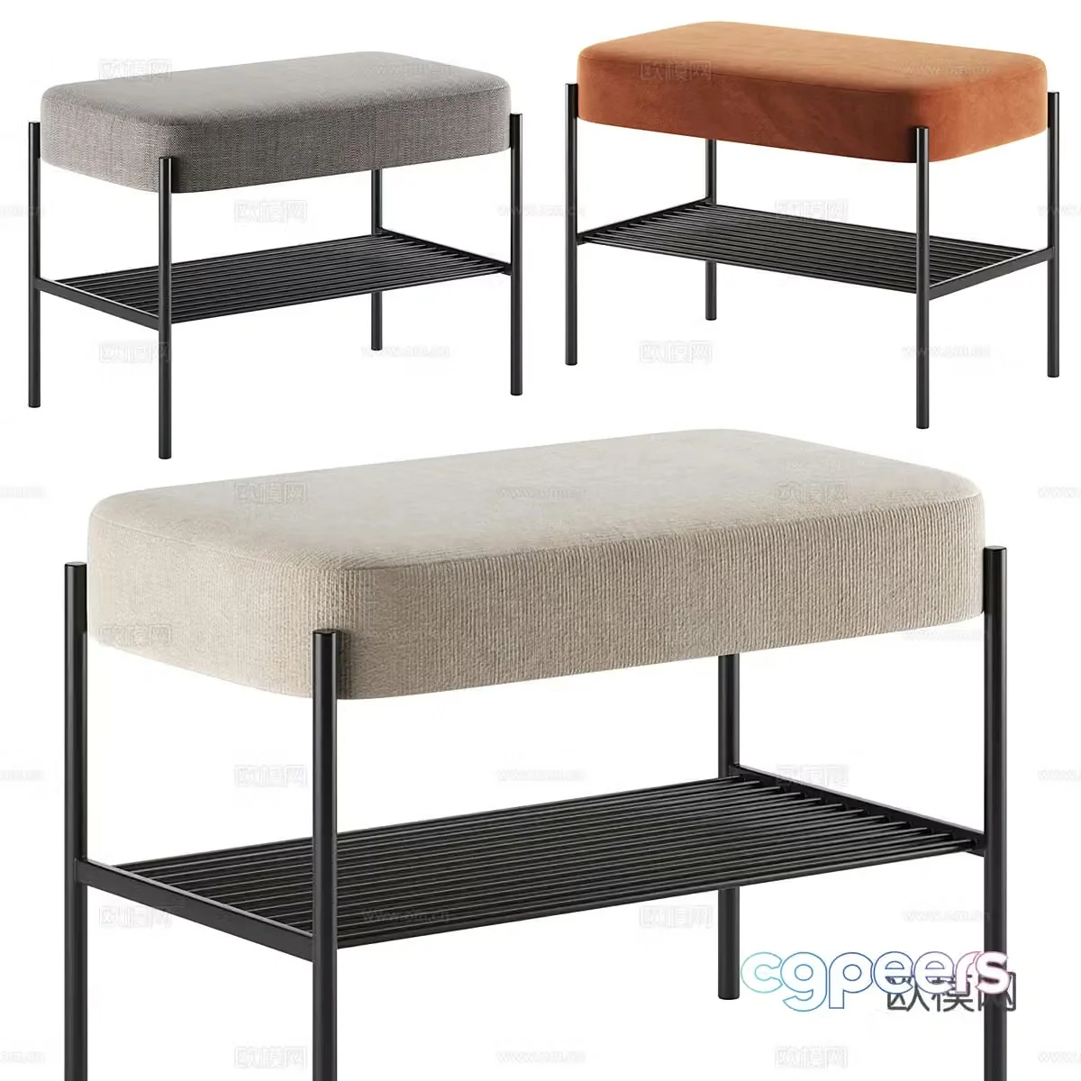 New Chinese style shoe changing stool makeup stool 3D model