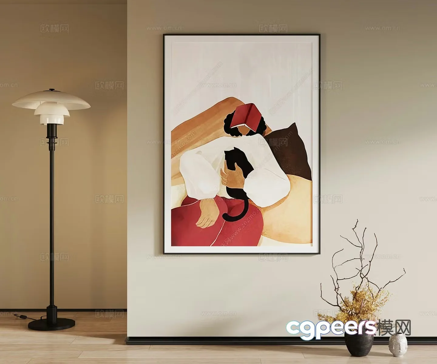 Modern decorative painting Oil painting Floor lamp 3d model