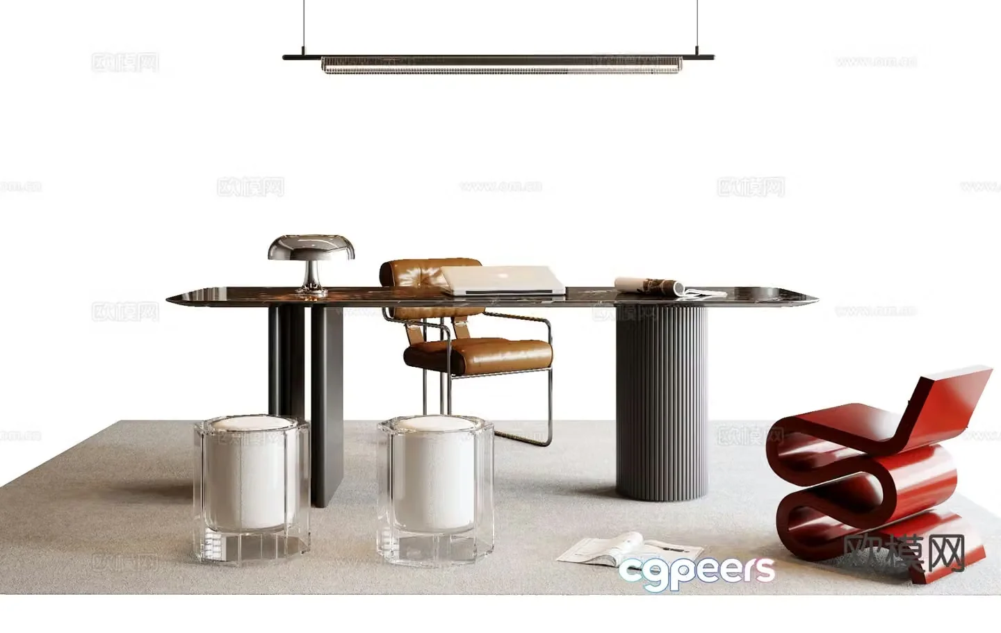 Italian desk writing desk 3d model