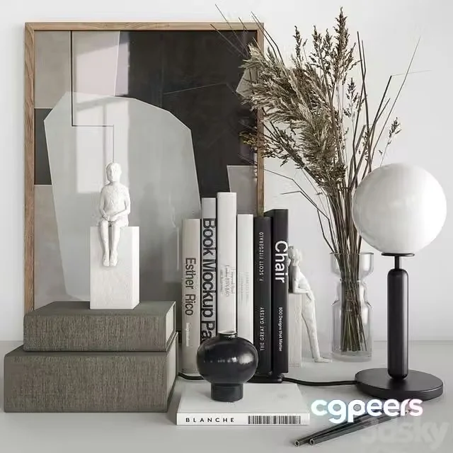 3ds Max Free – Decorative Set 16 with vases, picture, books