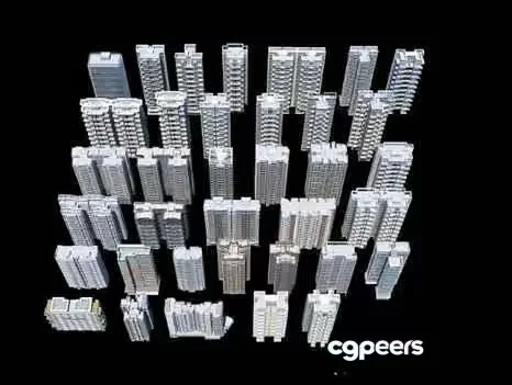 Tall City Buildings 3D Model – 3307 – VRAY Render