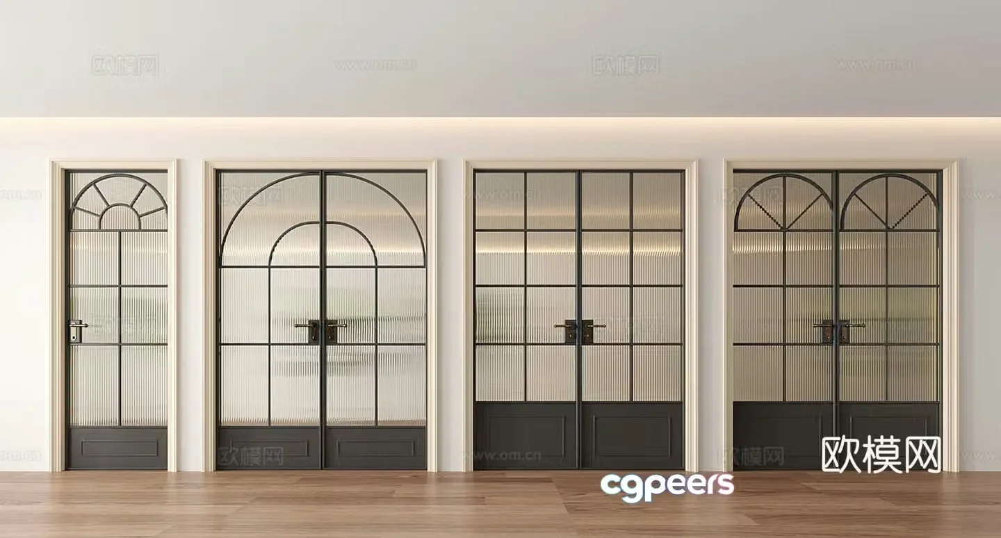 French retro double-opening door iron door Changhong glass door 3D model