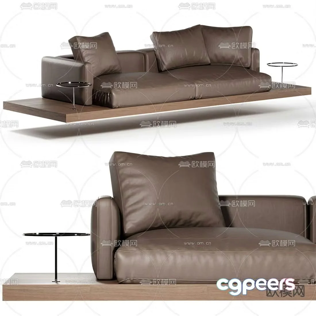 B&B Italia modern brown leather love seat 3d model