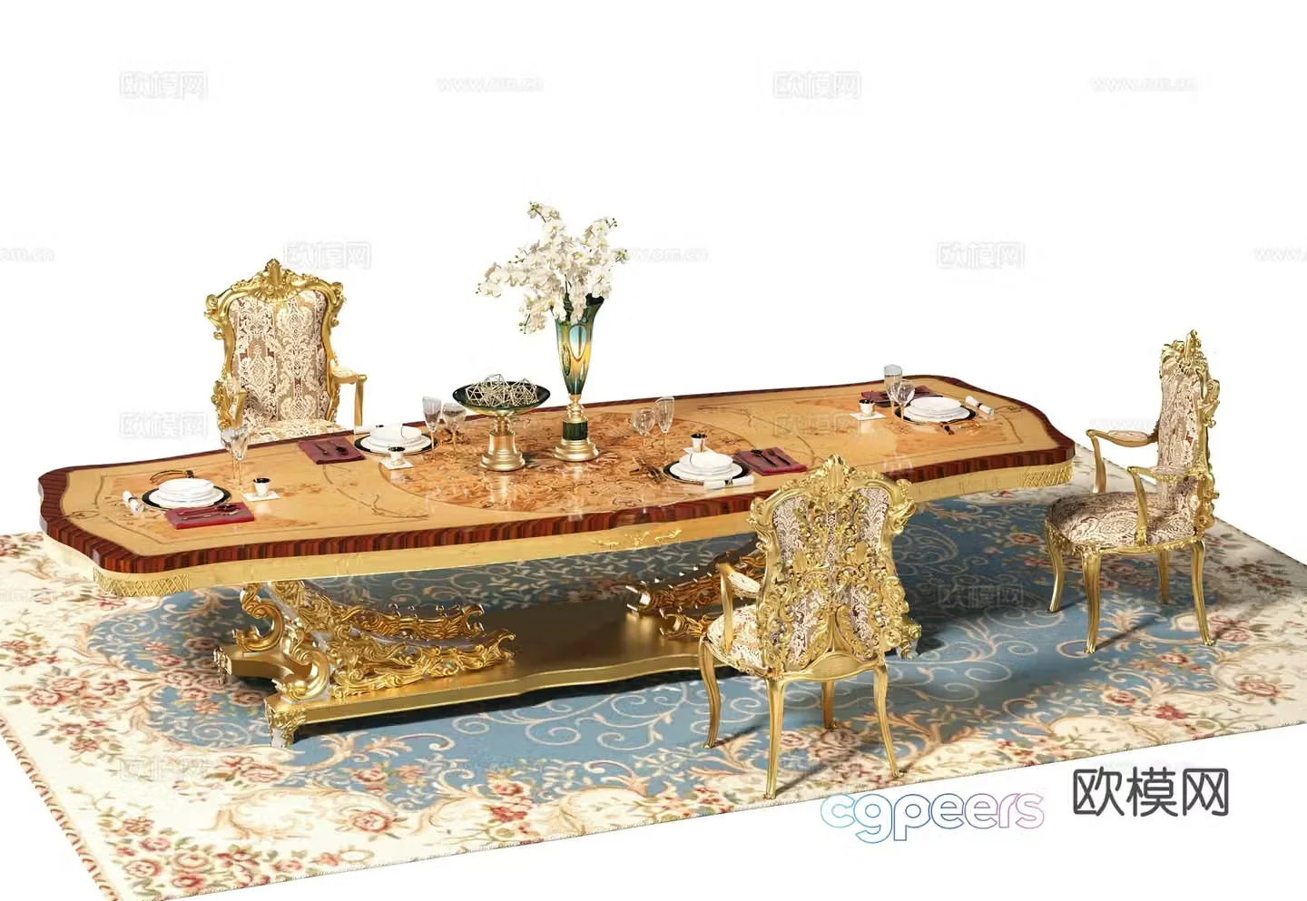 French European dining table and chairs Classical carved dining table and chairs Carved dining chairs European dining table and chairs Carved 3D model