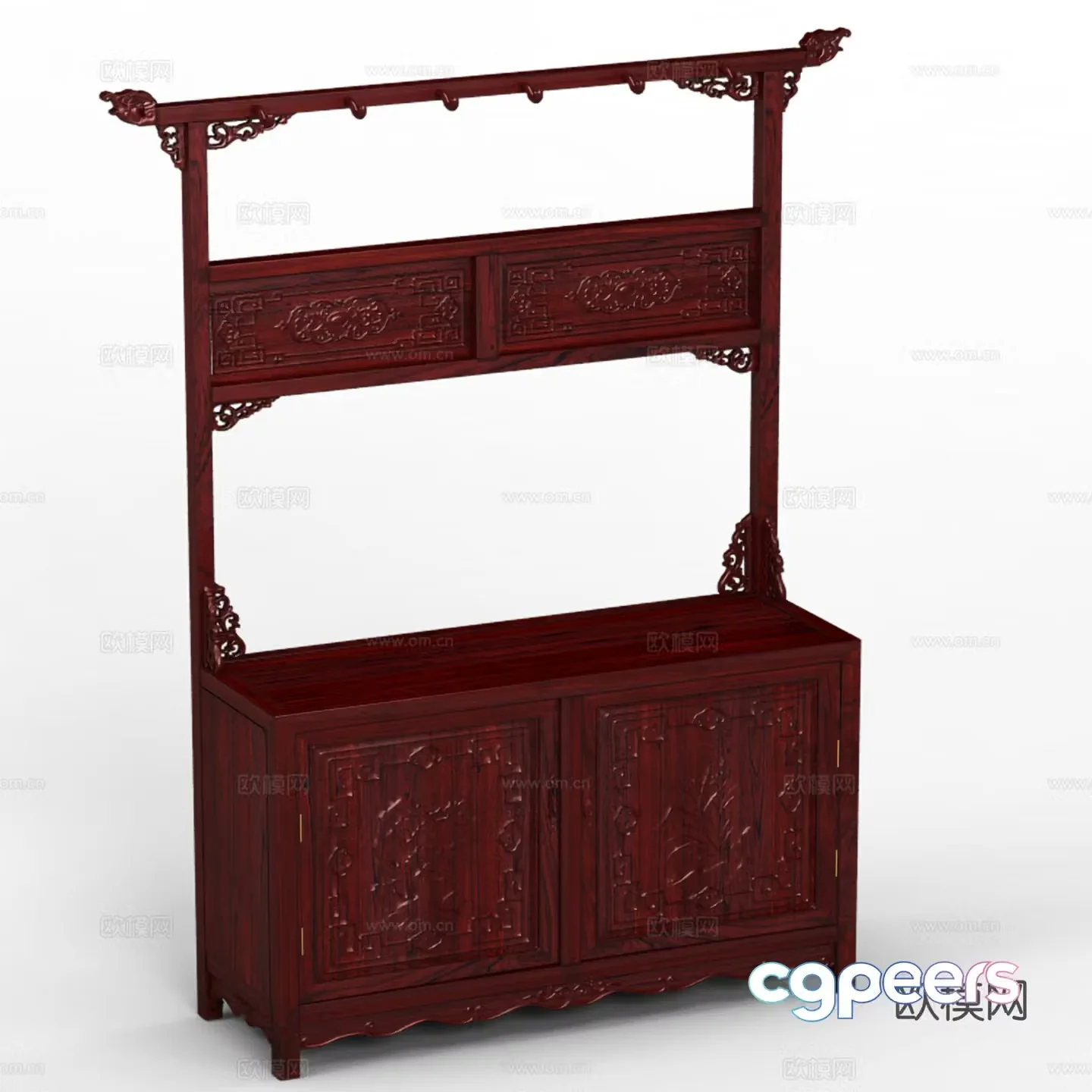 Chinese style shoe cabinet carved cabinet door solid wood mahogany 3D model