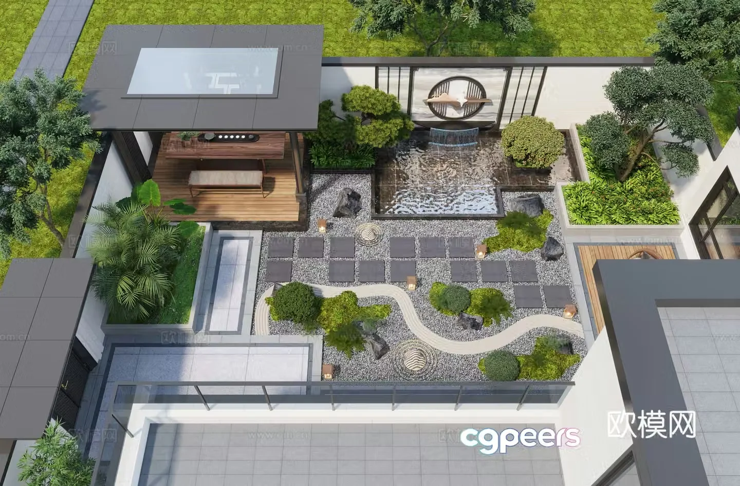 New Chinese style courtyard landscape pavilion courtyard water view villa courtyard courtyard sketch 3d model
