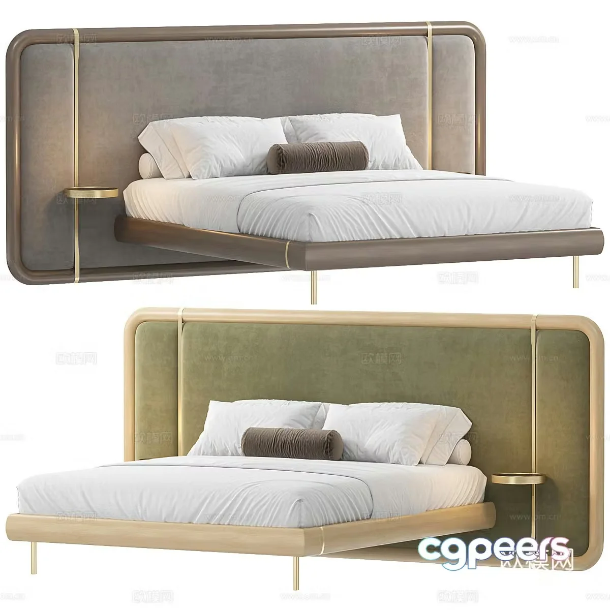 New Chinese style light luxury fabric double bed 3D model
