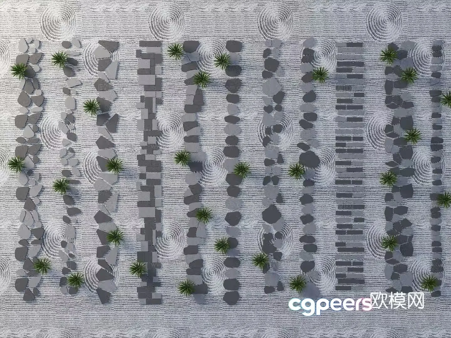 Modern old stone slab Chinese style slab stone road slab trail gravel stone landscaping garden road garden 3D model