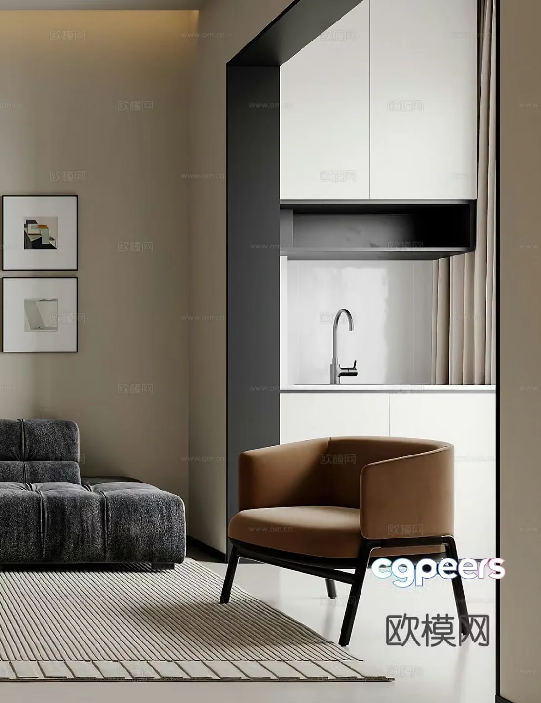 Modern leisure chair Italian leisure chair side table corner table single chair washing cabinet washing table 3d model