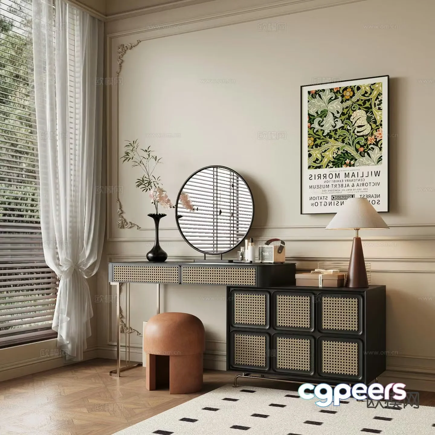 Middle style dressing table 3d model