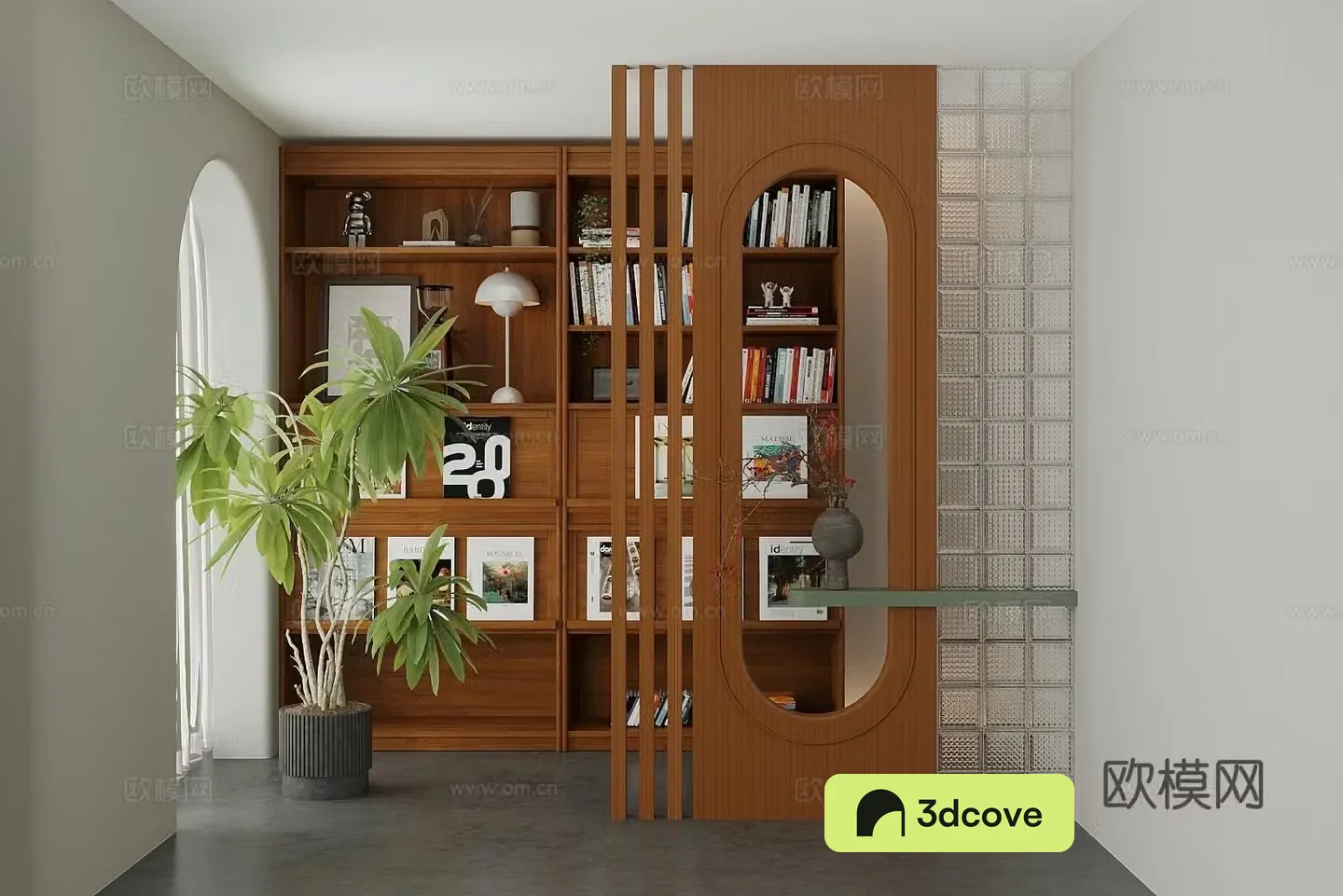 New Chinese style bookcase Screen partition Green plant