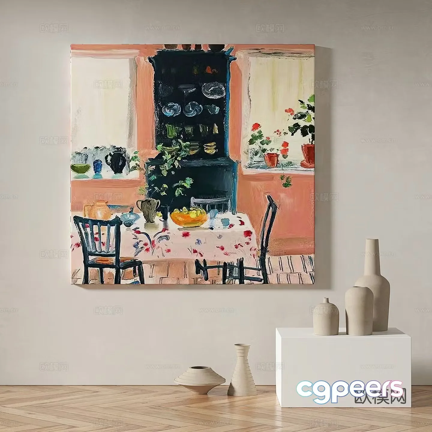 Modern simple abstract retro oil painting decorative painting 3d model