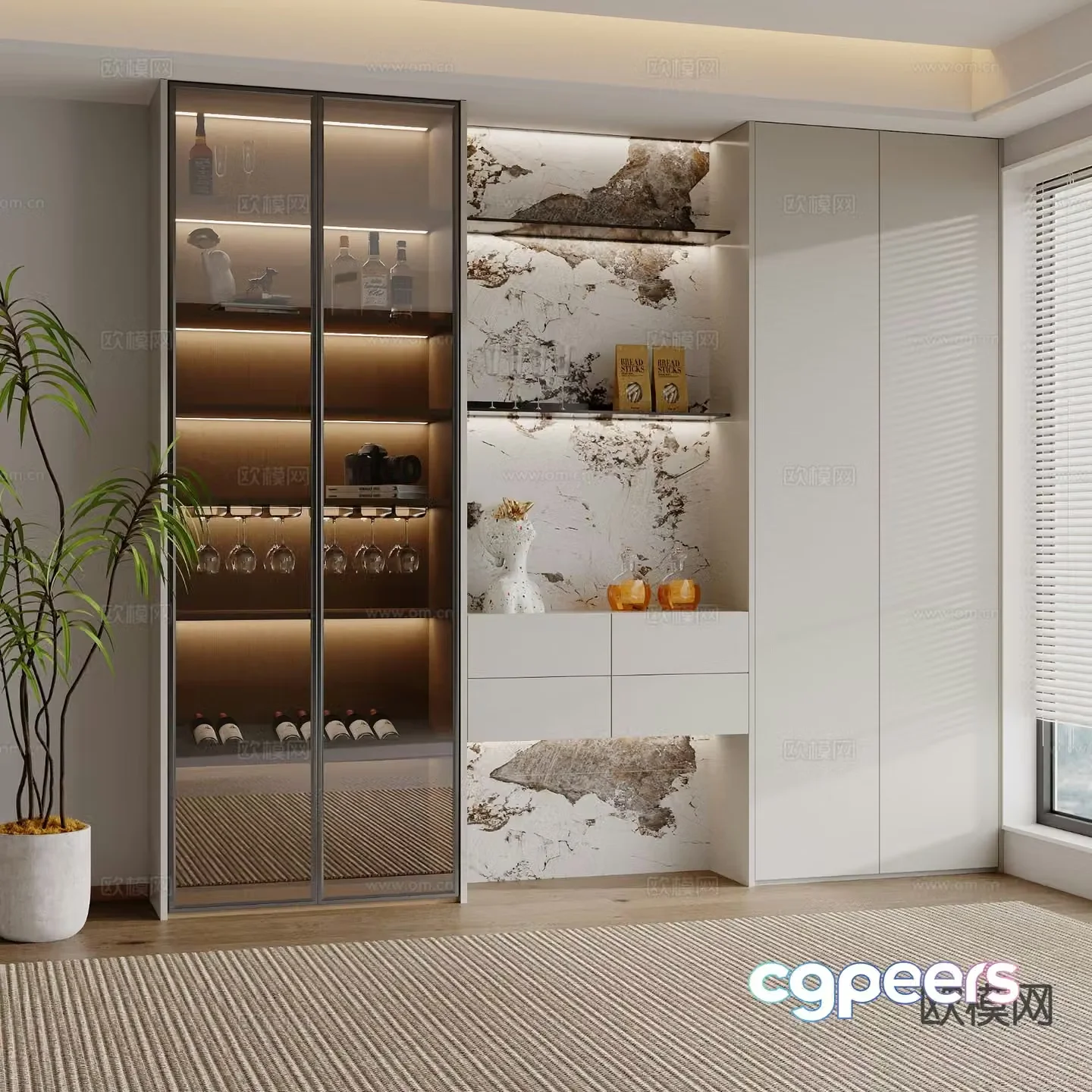 Modern wine cabinet decorative cabinet 3d model