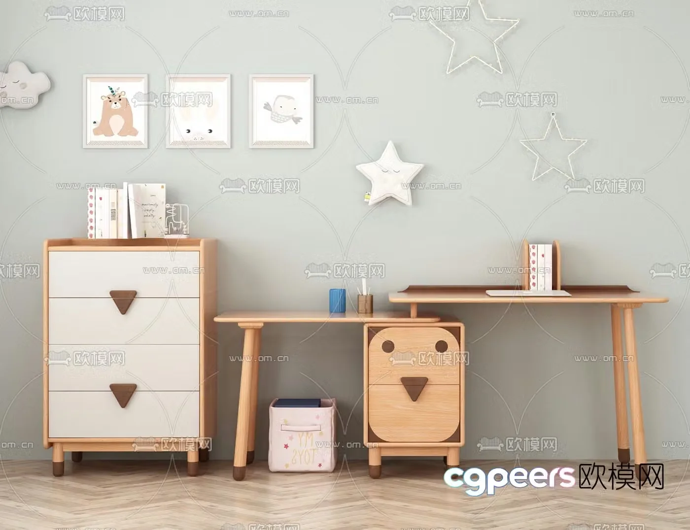 Nordic children’s desk bookcase 3d model