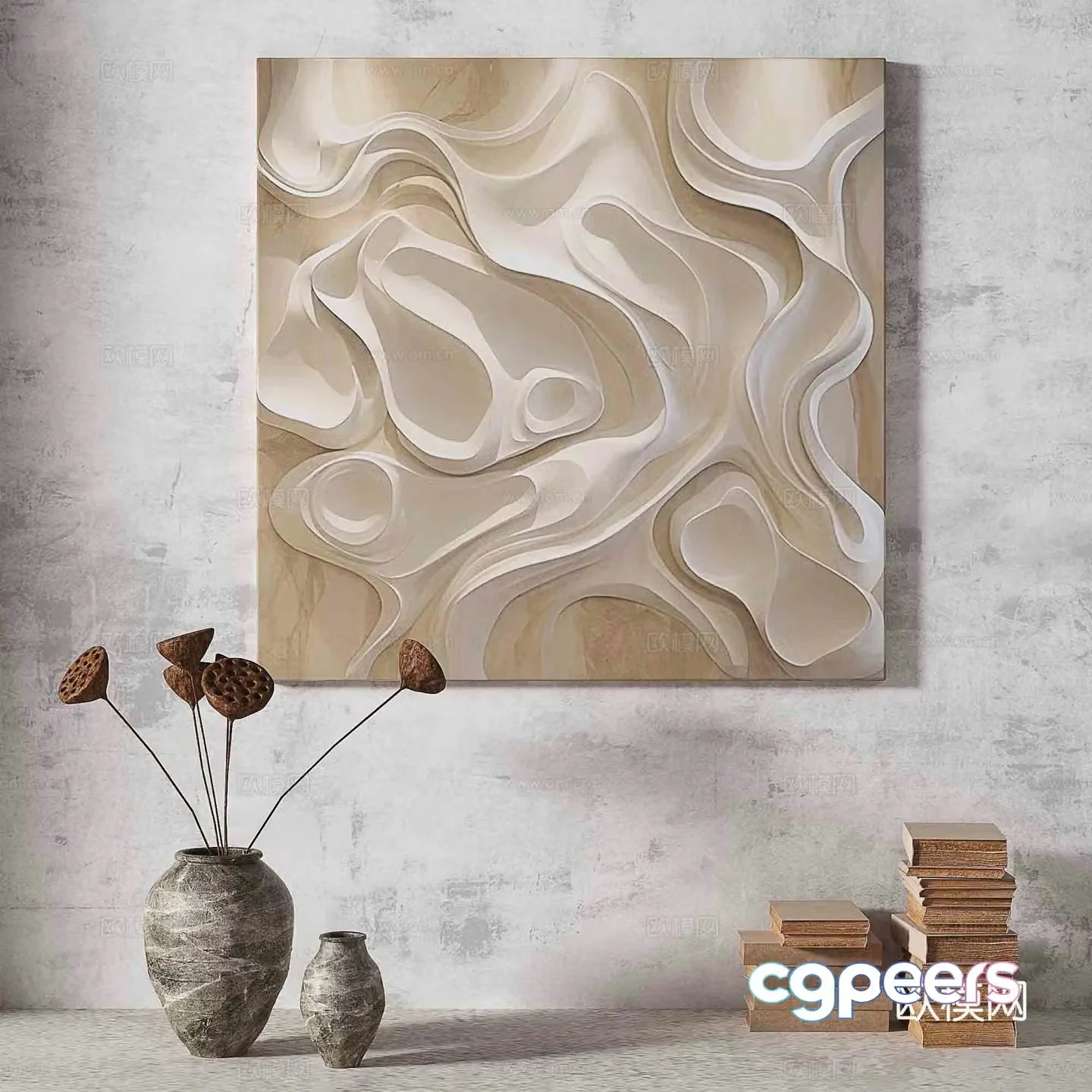 Wabisa retro texture abstract decorative painting 3d model