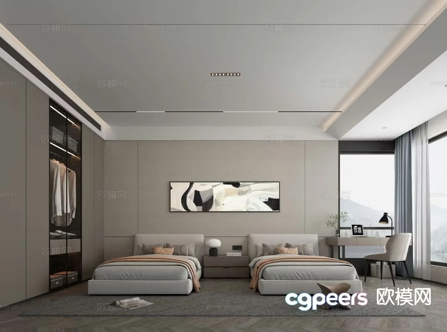 Modern bedroom double room bedroom separate bed 3d model