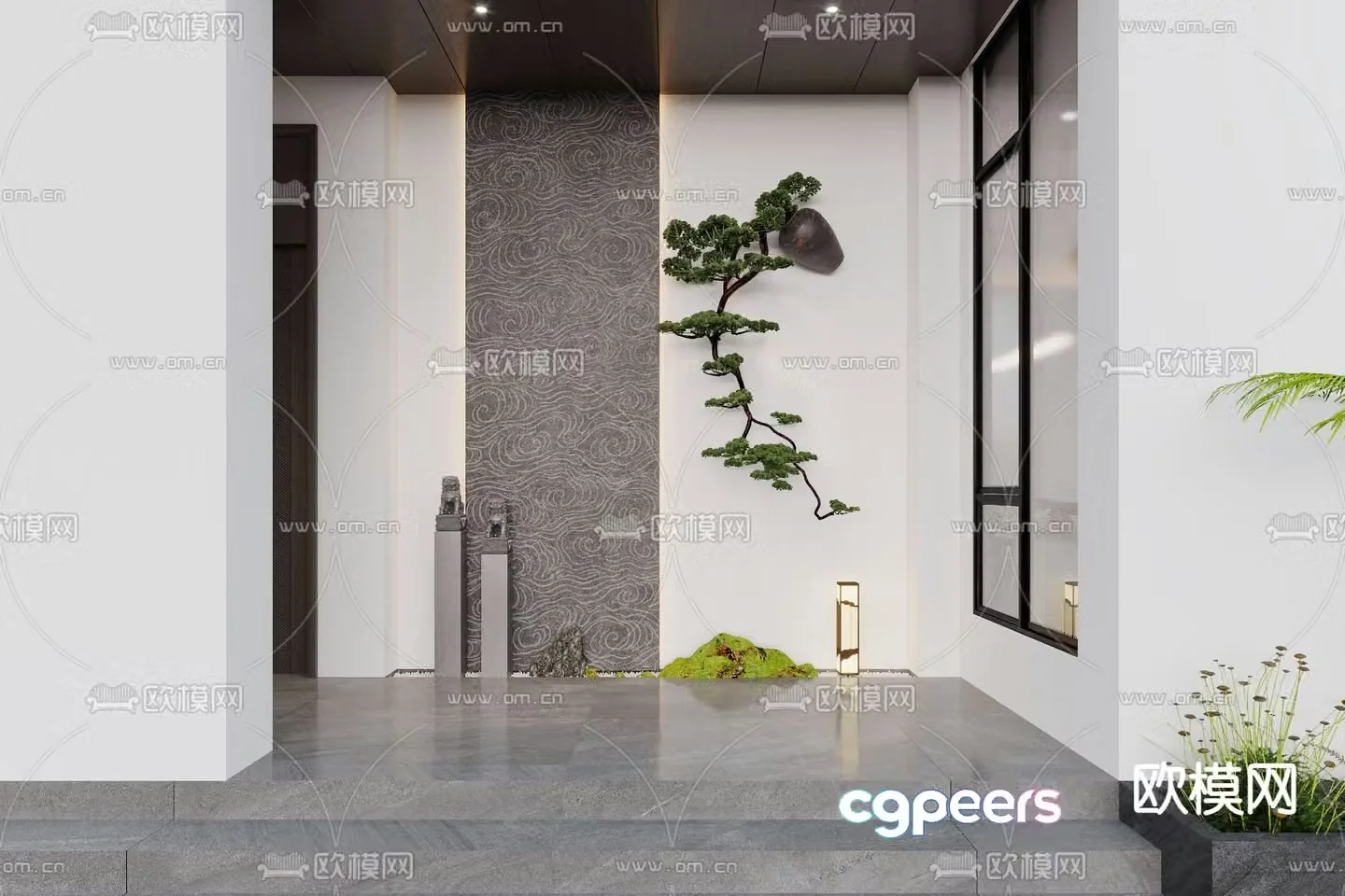 New Chinese style entrance green plants landscaping sketch 3D model