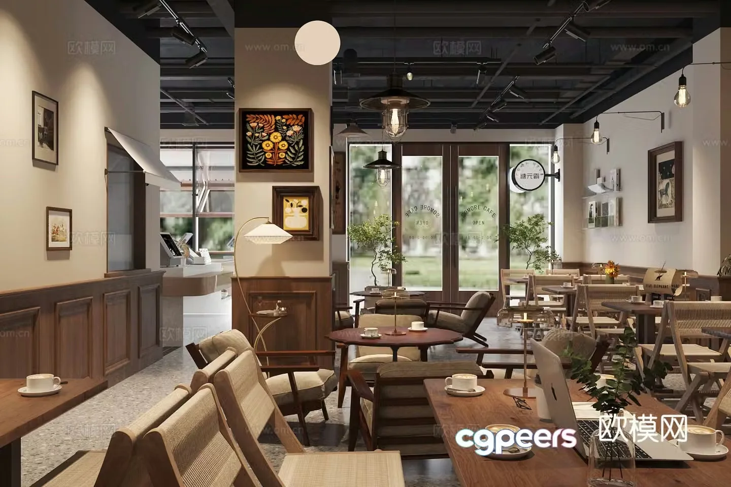 Middle style coffee shop cafe 3d model