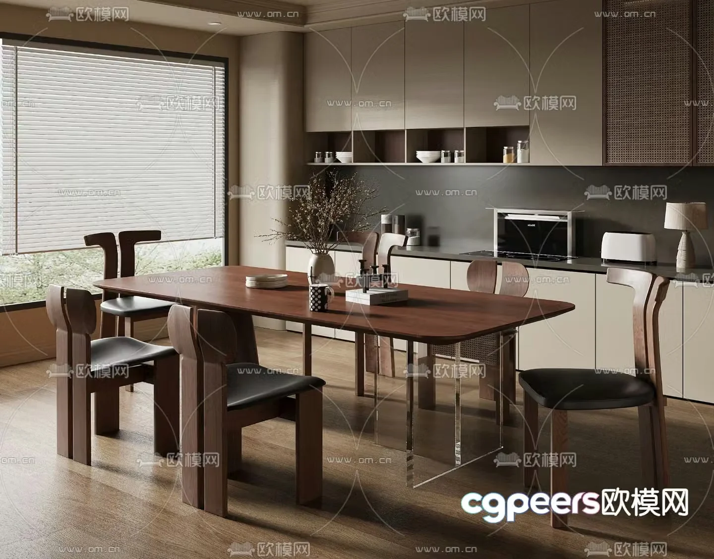 Medieval style dining table and chairs 3d model