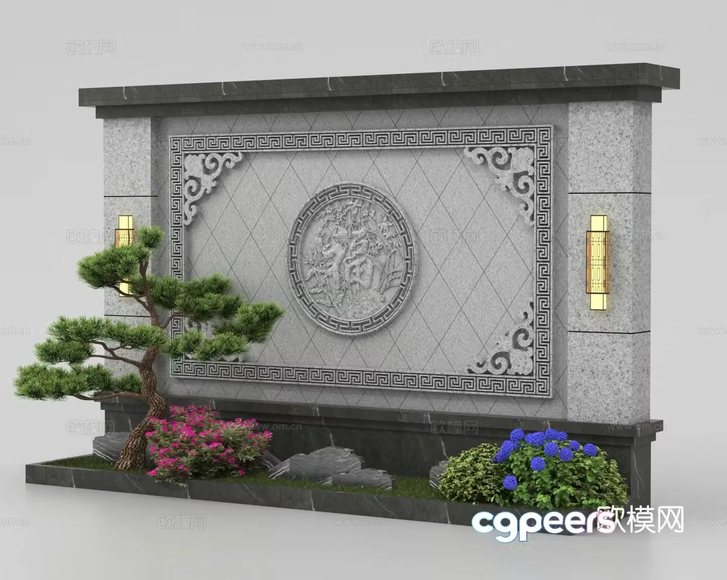 Chinese style landscape wall courtyard landscape wall 3d model