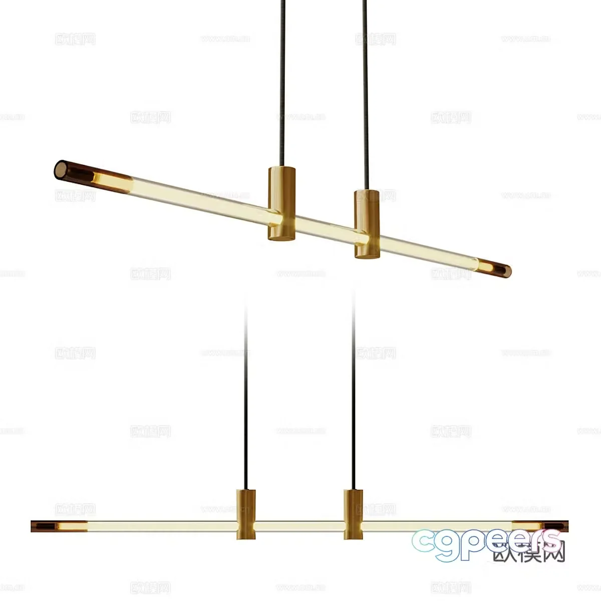 Modern light luxury metallic glass strip chandeliers 3D model